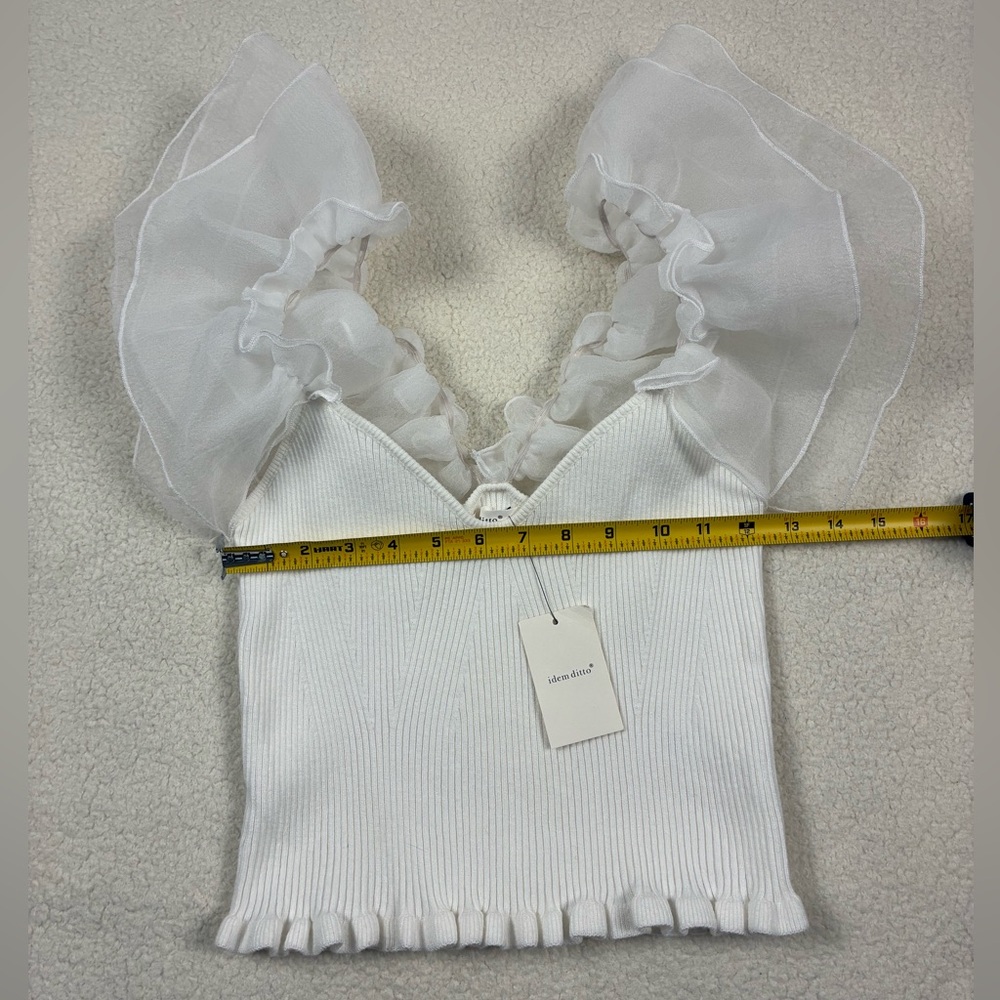 Idem Ditto White Grand Gesture Organza Crop Top Ribbed Women’s Sz Large New - Picture 4 of 7